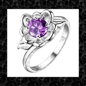 Designer Inspired Purple Gem Flower Ring Size 5